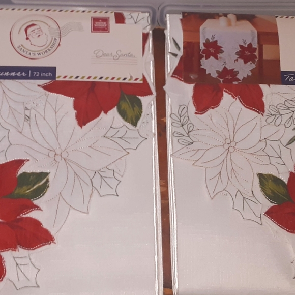 Santa's Workshop Poinsettia Cutout Christmas Table Runner Bundle - Picture 2 of 6